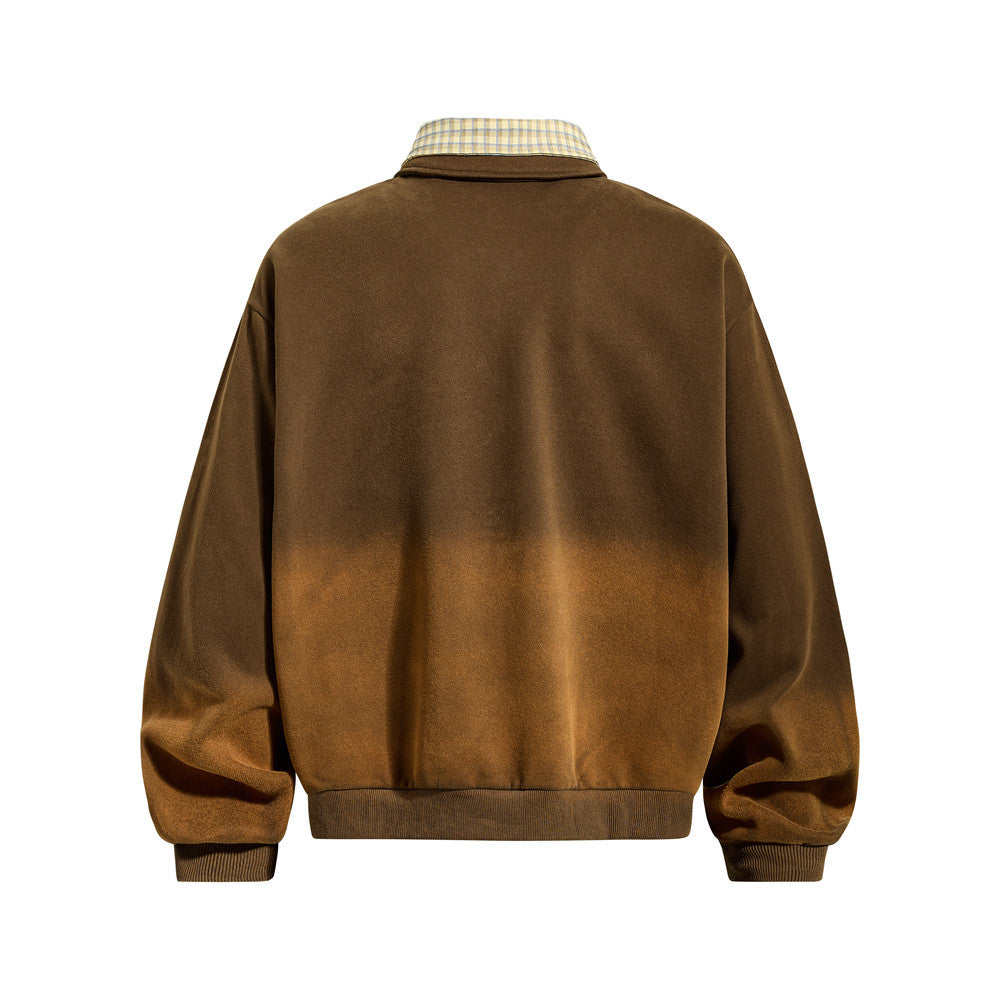 Hanging American Smart EP dye gradient hoodie with vibrant color blending and soft fabric, displayed against a neutral background.