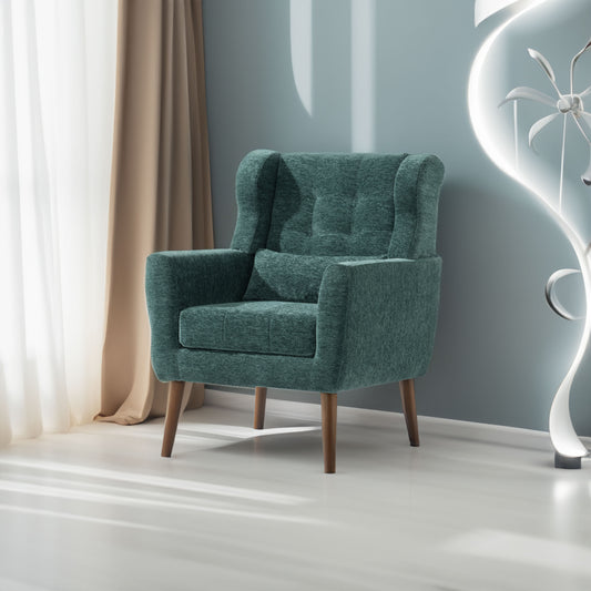 Blackish green modern accent chair by American Smart EP, upholstered foam-filled living room chair for comfy reading or mid-century style.
