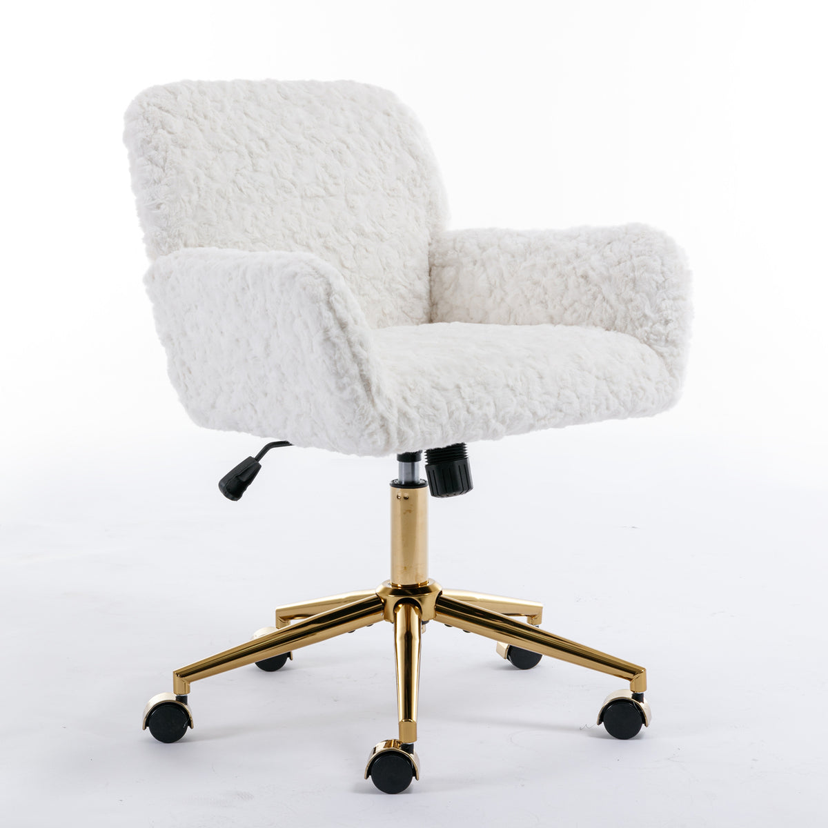 Artificial rabbit hair gold metal base home office chair adjustable chair rotating office chair, dressing chair (beige) - American Smart
