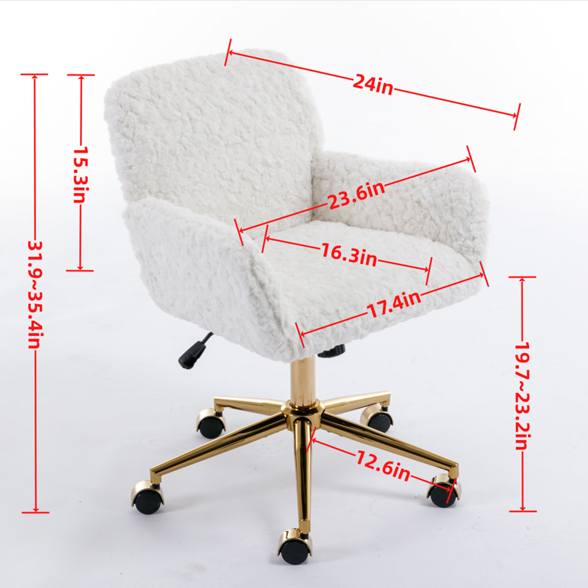 Artificial rabbit hair gold metal base home office chair adjustable chair rotating office chair, dressing chair (beige) - American Smart