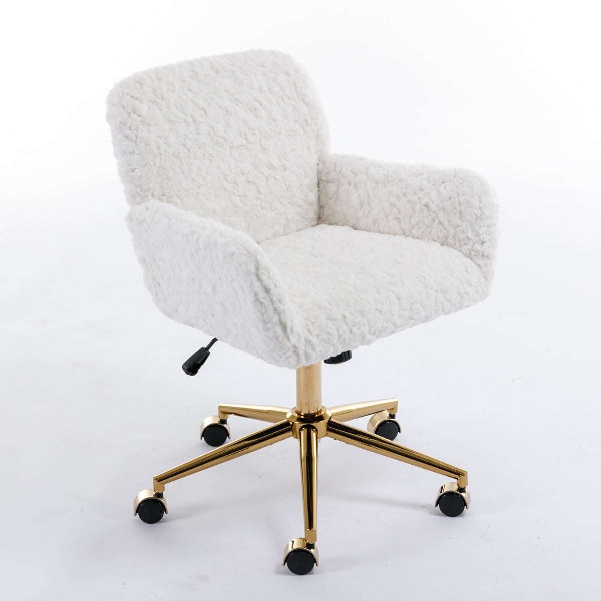 Artificial rabbit hair gold metal base home office chair adjustable chair rotating office chair, dressing chair (beige) - American Smart