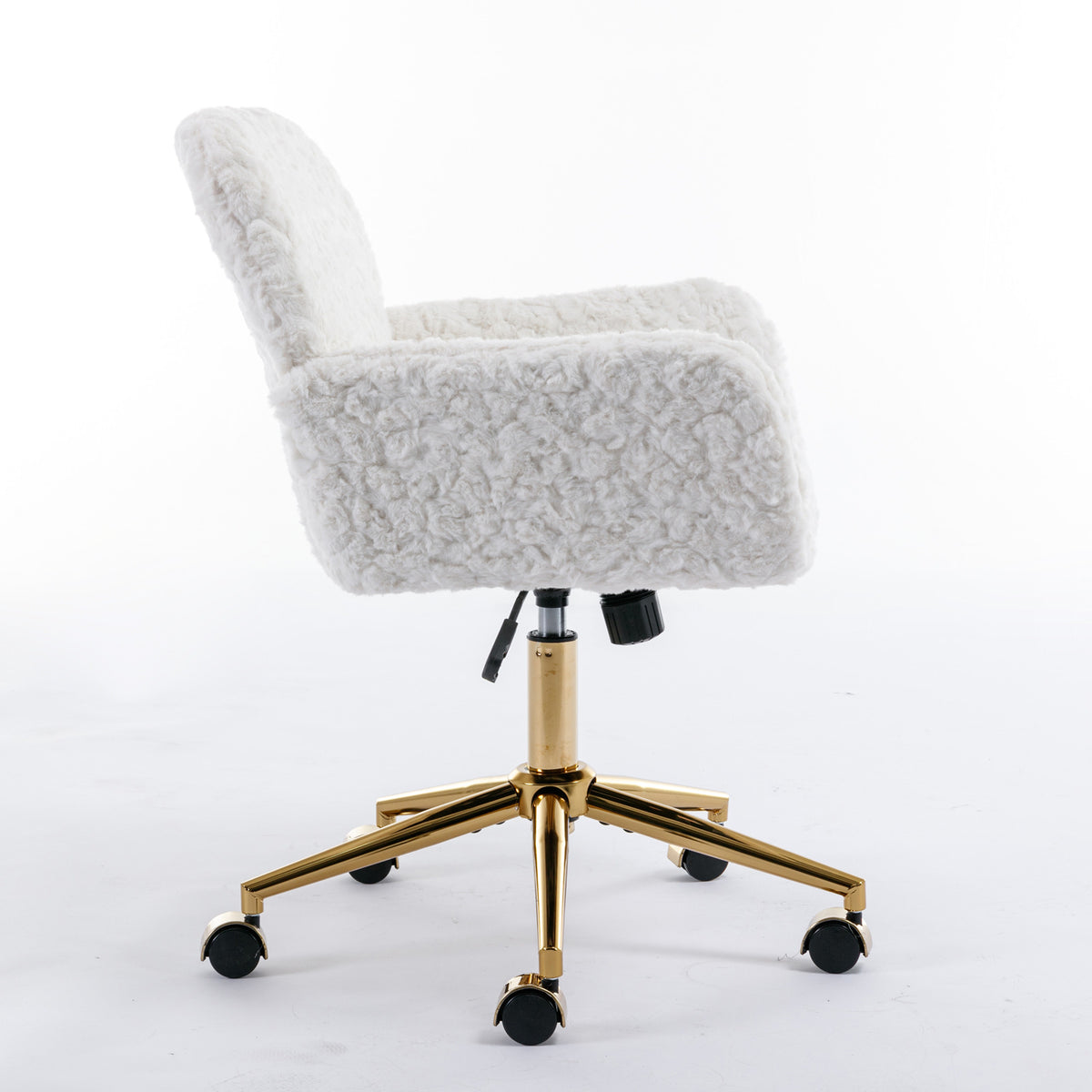 Artificial rabbit hair gold metal base home office chair adjustable chair rotating office chair, dressing chair (beige) - American Smart