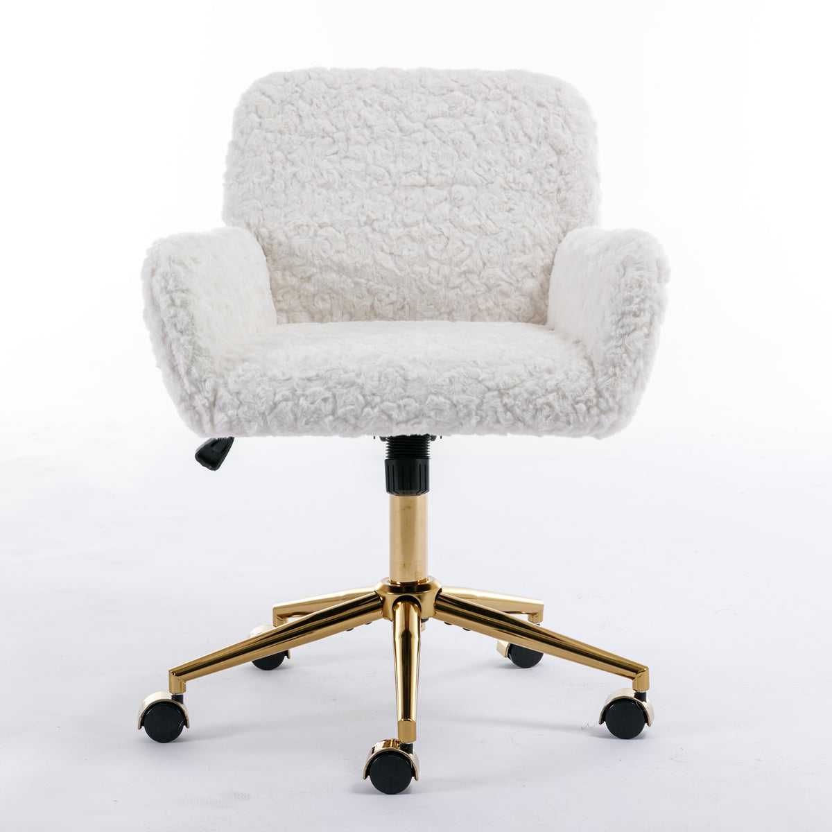 Artificial rabbit hair gold metal base home office chair adjustable chair rotating office chair, dressing chair (beige) - American Smart