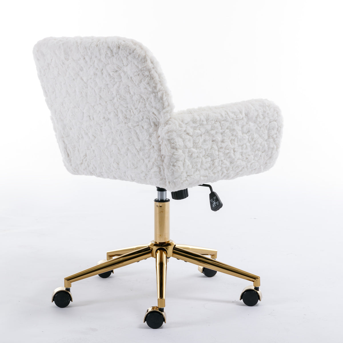 Artificial rabbit hair gold metal base home office chair adjustable chair rotating office chair, dressing chair (beige) - American Smart