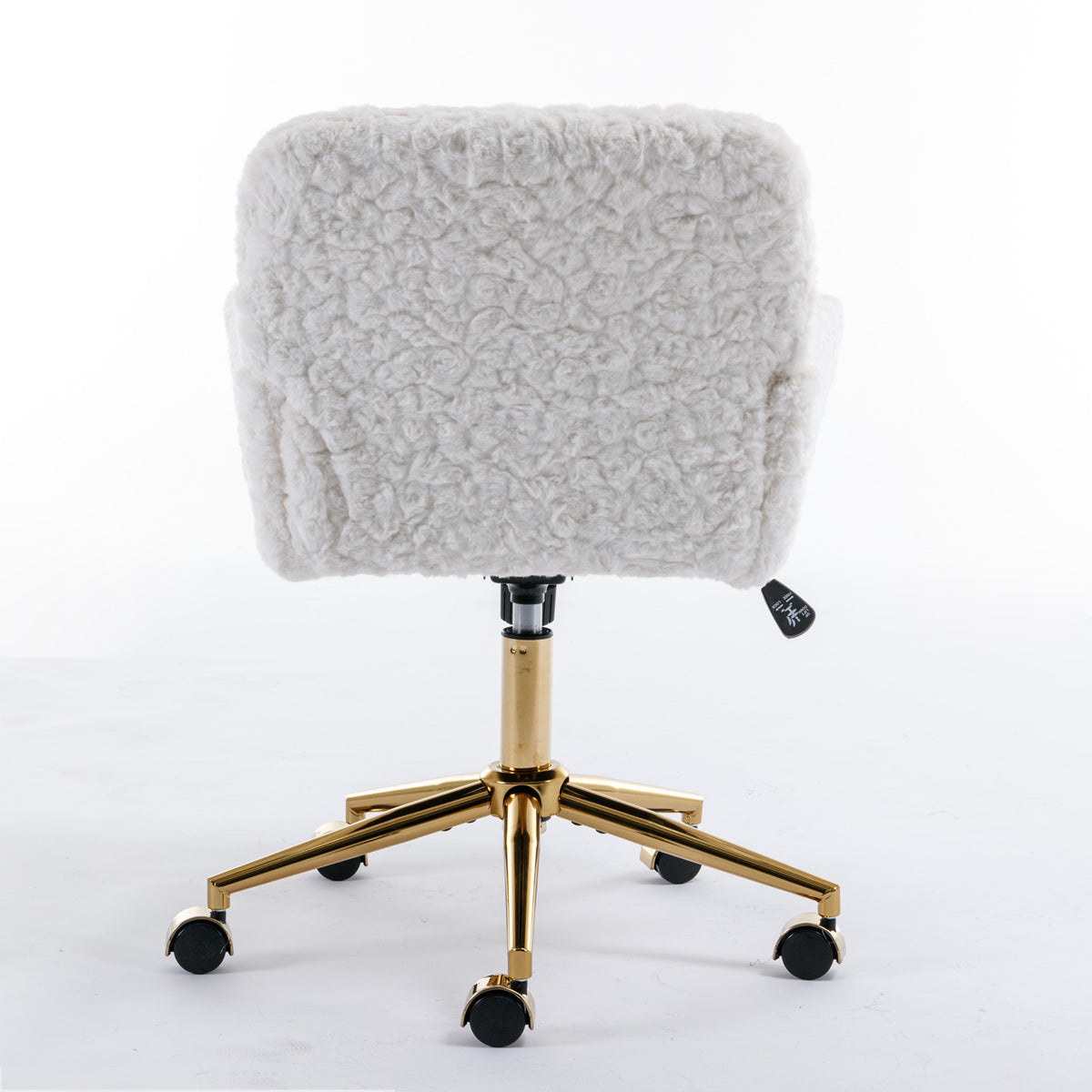 Artificial rabbit hair gold metal base home office chair adjustable chair rotating office chair, dressing chair (beige) - American Smart