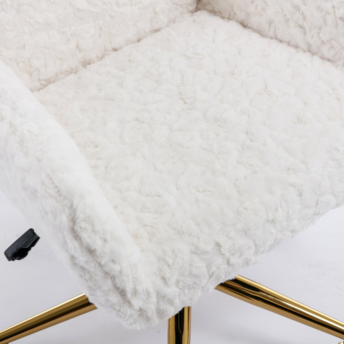 Artificial rabbit hair gold metal base home office chair adjustable chair rotating office chair, dressing chair (beige) - American Smart