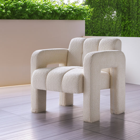 American Smart EP 31.10-inch wide boucle upholstered accent chair, showcasing plush fabric and modern design.
