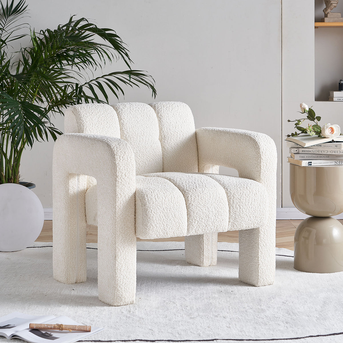 American Smart EP 31.10-inch wide boucle upholstered accent chair with plush fabric and modern design.