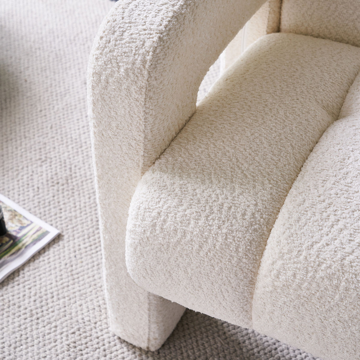 American Smart EP 31.10-inch wide boucle upholstered accent chair with plush cushioning and modern design.