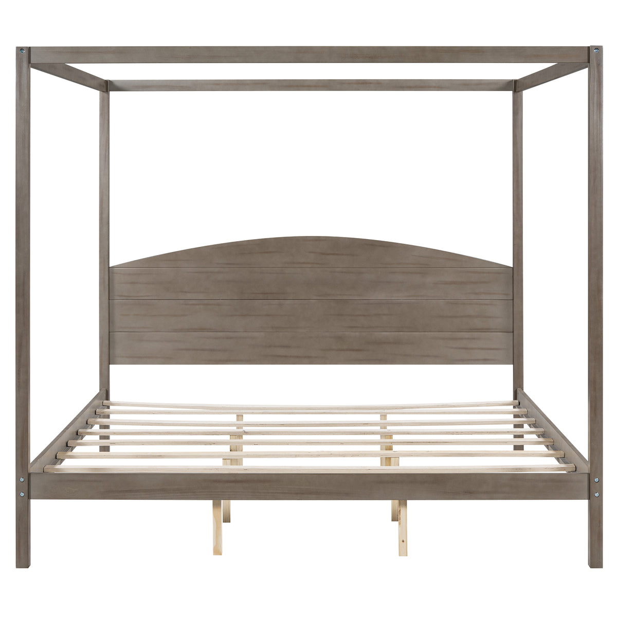 King size canopy platform bed with headboard and support legs in a brown wash finish by American Smart - EP.