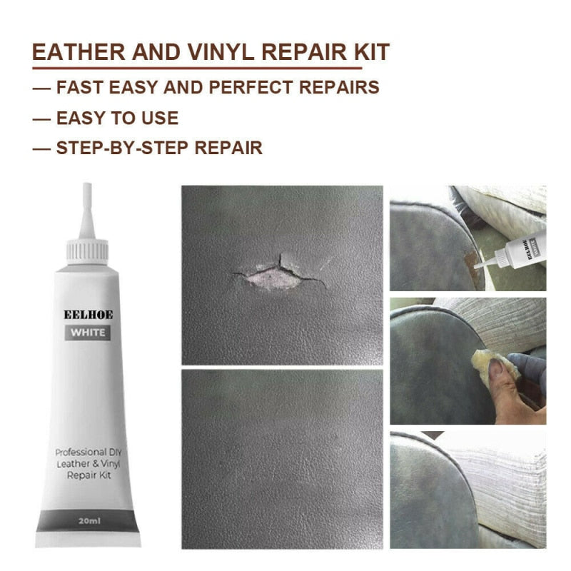 White leather repair gel for car seats and sofas, American Smart EP 20ml, ideal for fixing leather cracks and scratches.