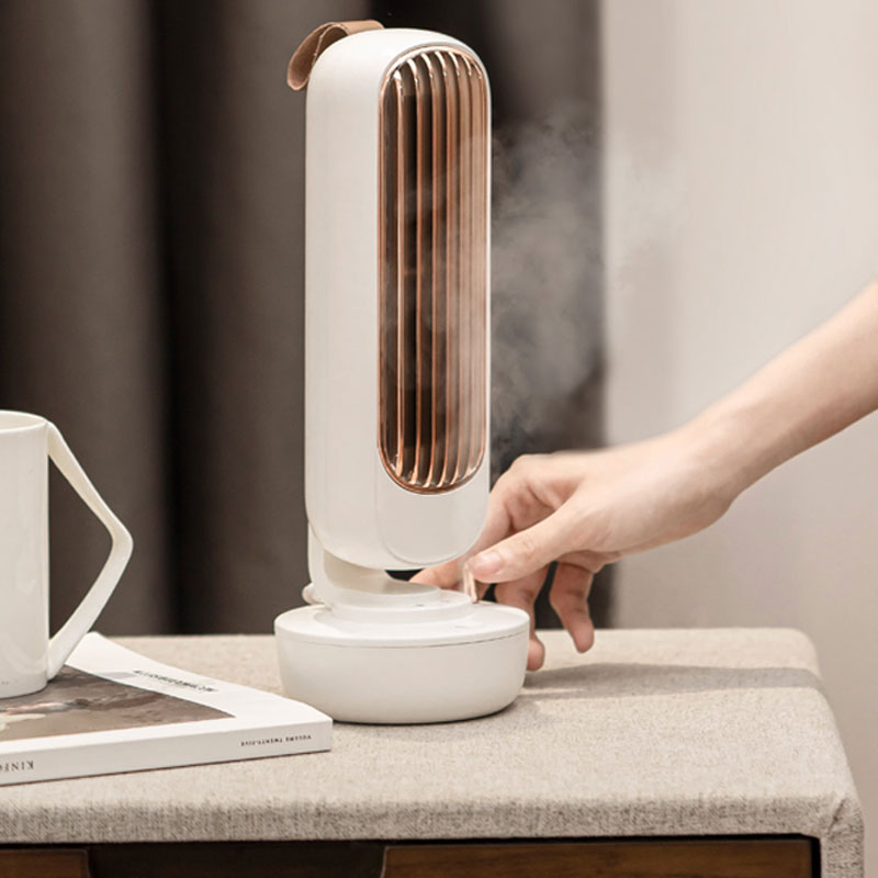 Mini portable air conditioner by American Smart EP with humidifier and purifier features, USB desktop cooler with water tank.