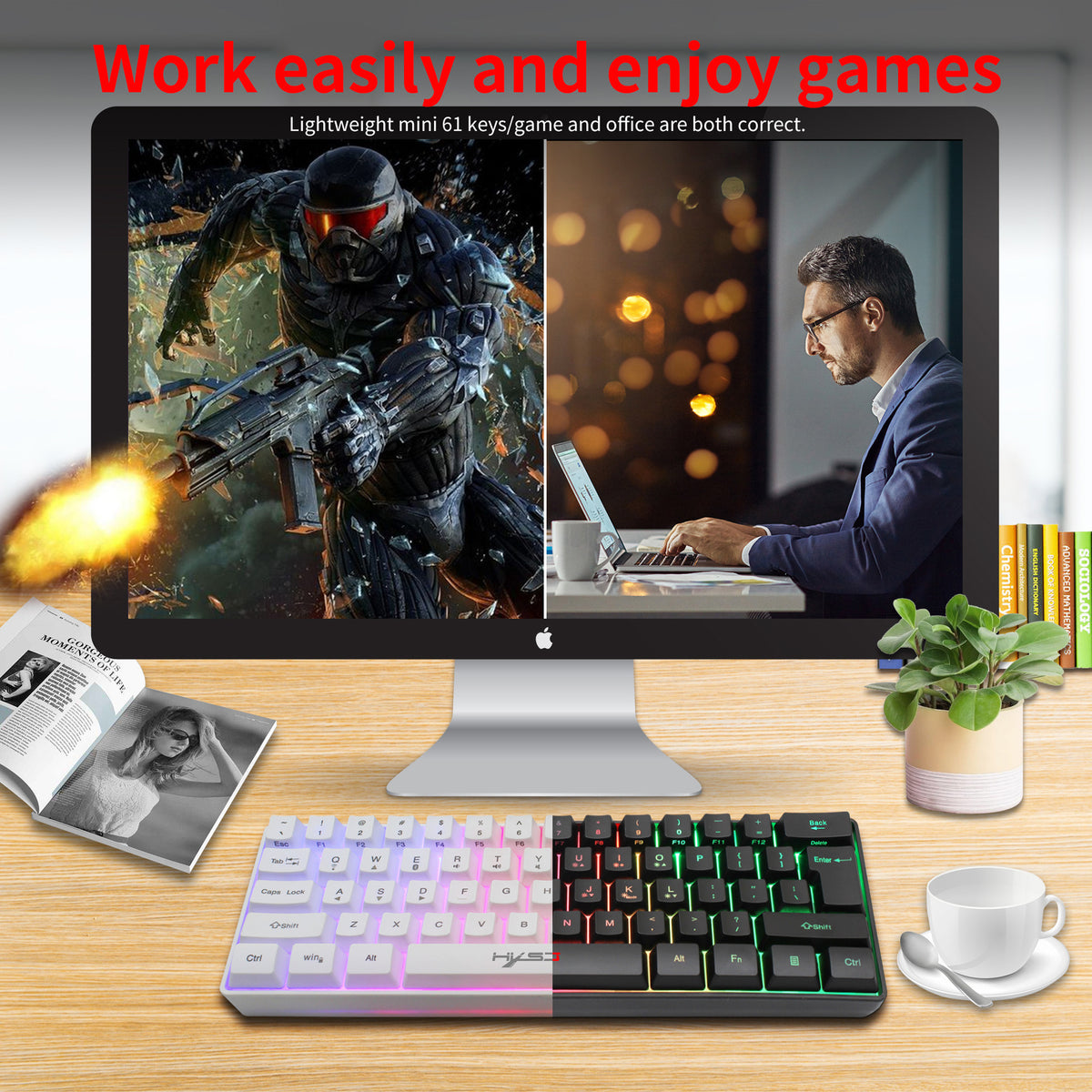 American Smart EP 61-key Bluetooth wireless keyboard with RGB backlight, mini keypad for tablets and phones, 2.4G connection