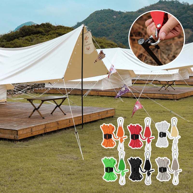 Camping Tent Tie Down Rope Tightener Fastening Pulley Ratchet Hangers Awning Rope Hook Canopy Buckle Rope Tightening Straps Tool - American Smart
