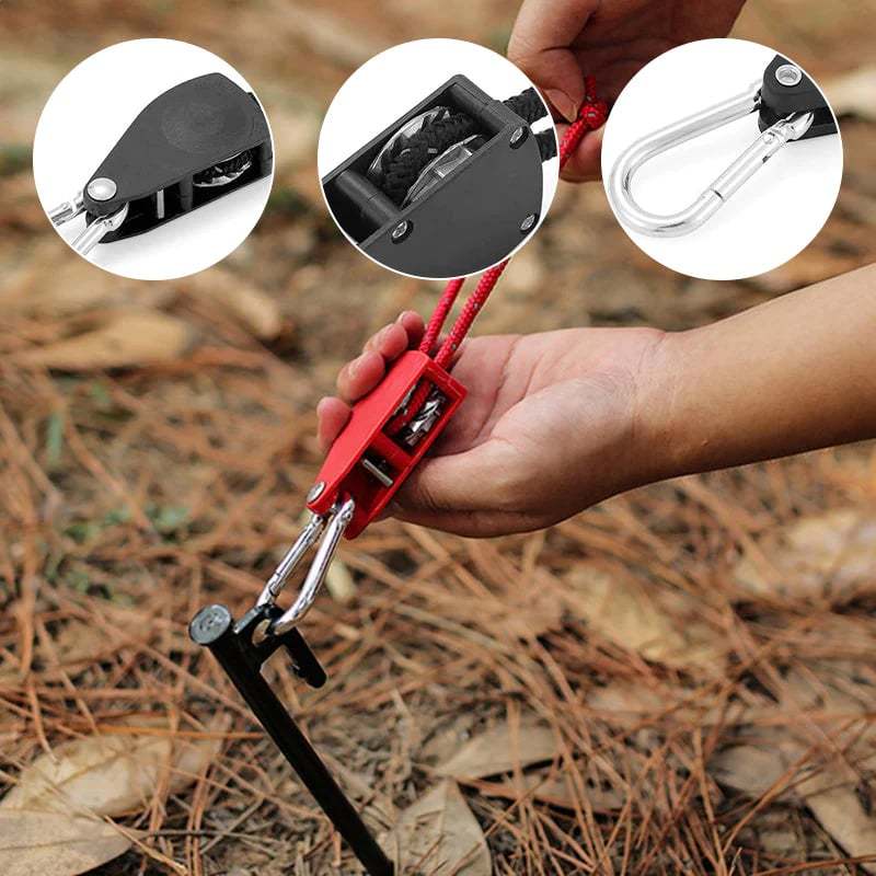 Camping Tent Tie Down Rope Tightener Fastening Pulley Ratchet Hangers Awning Rope Hook Canopy Buckle Rope Tightening Straps Tool - American Smart