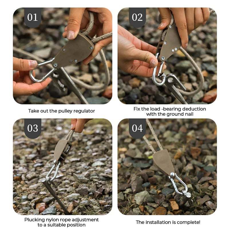 Camping Tent Tie Down Rope Tightener Fastening Pulley Ratchet Hangers Awning Rope Hook Canopy Buckle Rope Tightening Straps Tool - American Smart