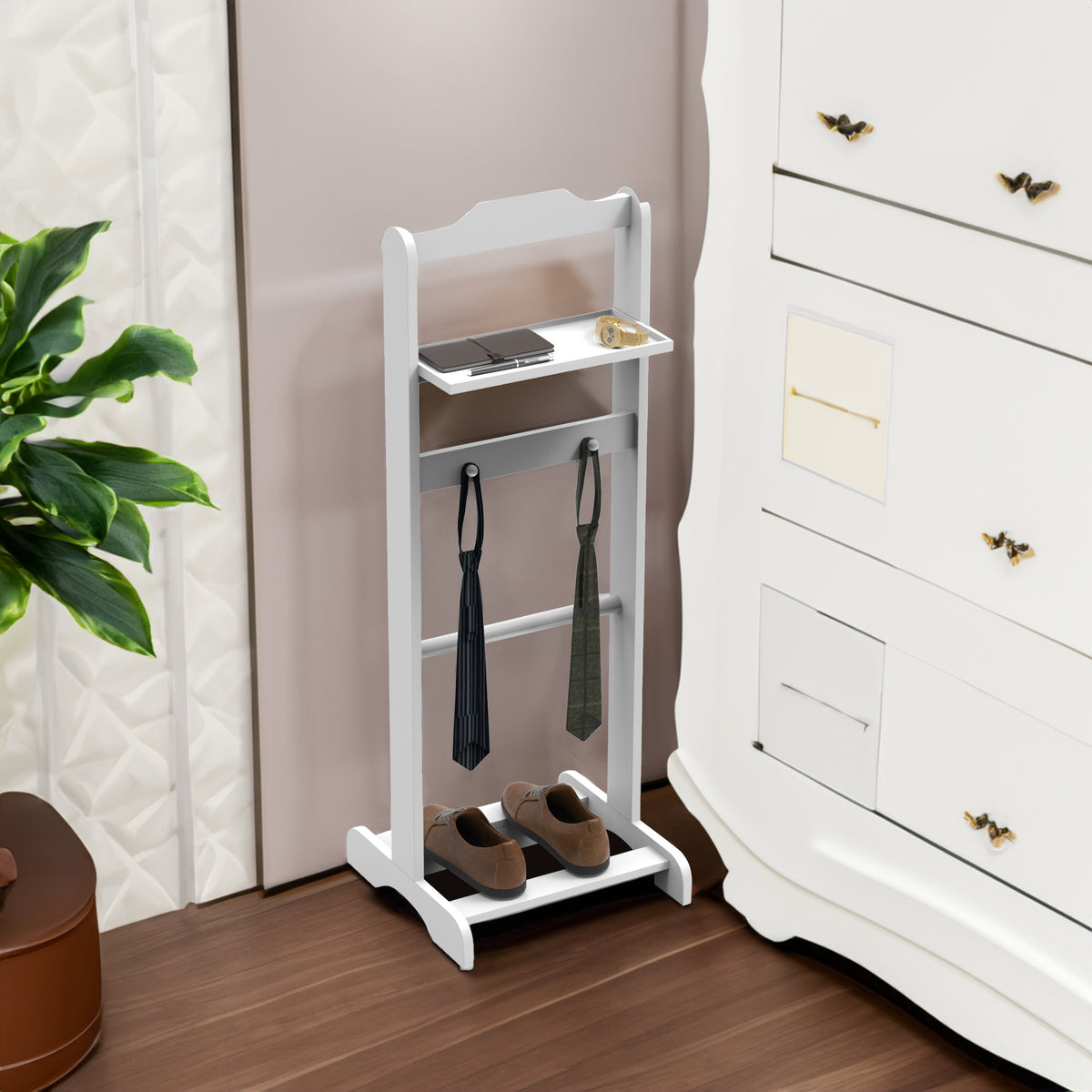 Accent Portable Garment Rack,Clothes Valet Stand with Storage Organizer,White Finish - American Smart