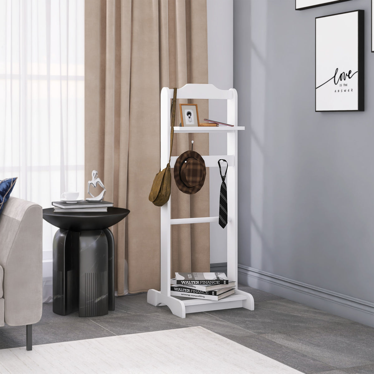 Accent Portable Garment Rack,Clothes Valet Stand with Storage Organizer,White Finish - American Smart
