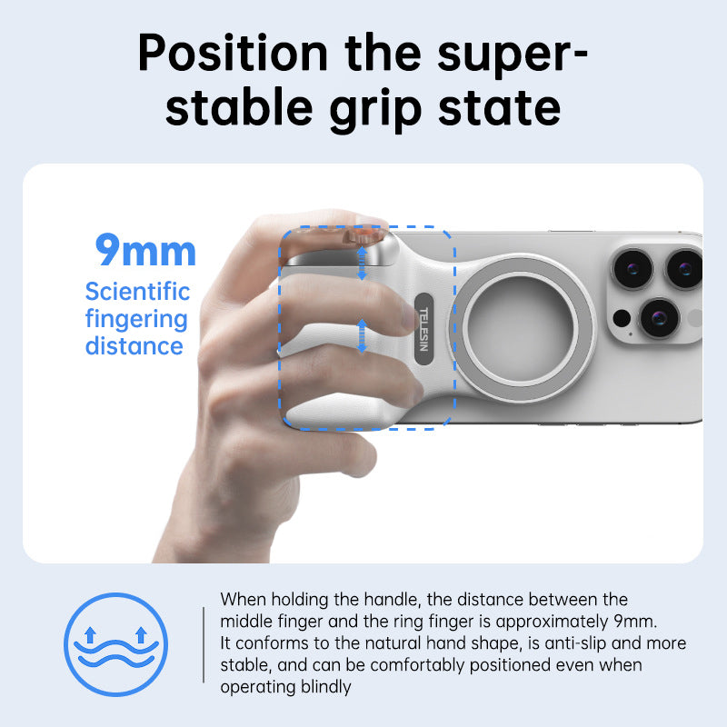 American Smart EP MagSafe compatible fun photography grip with wireless Bluetooth stabilizer for shake-free shooting.