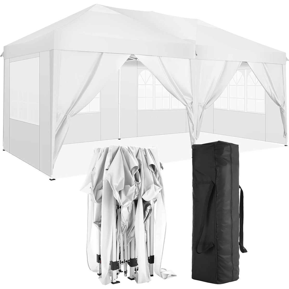 White 10x20 ft folding canopy with 6 detachable side walls, outdoor activity shelter, UPF 50+ portable tent by American Smart EP
