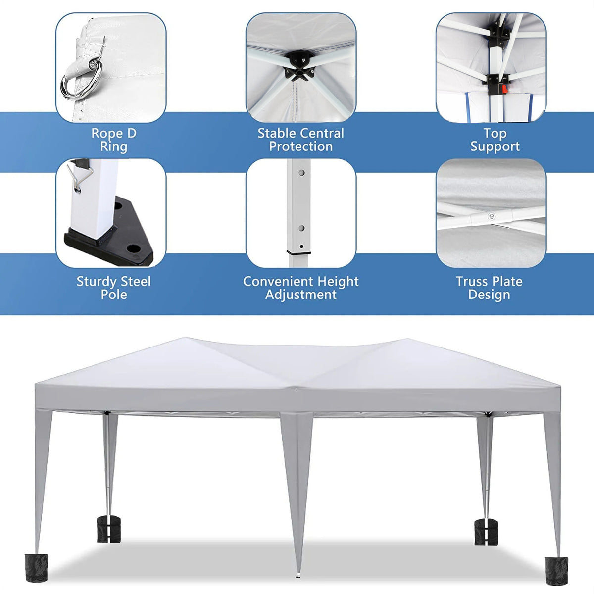 White 10x20 ft American Smart EP folding canopy with 6 detachable side walls, outdoor activity shelter with UPF 50+ protection