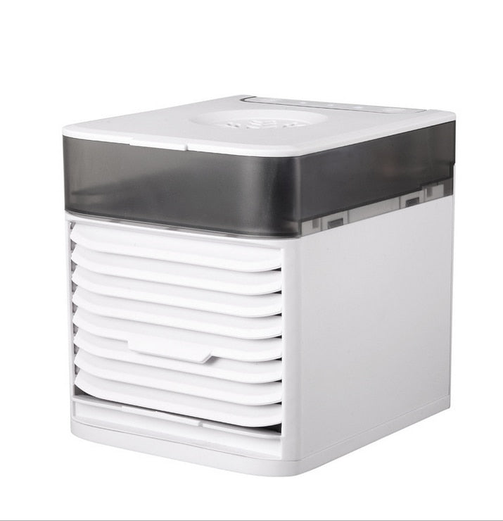 Portable mini air conditioner and fan by American Smart, with 7-color LED lights and sterilization features, USB powered cooling fan.