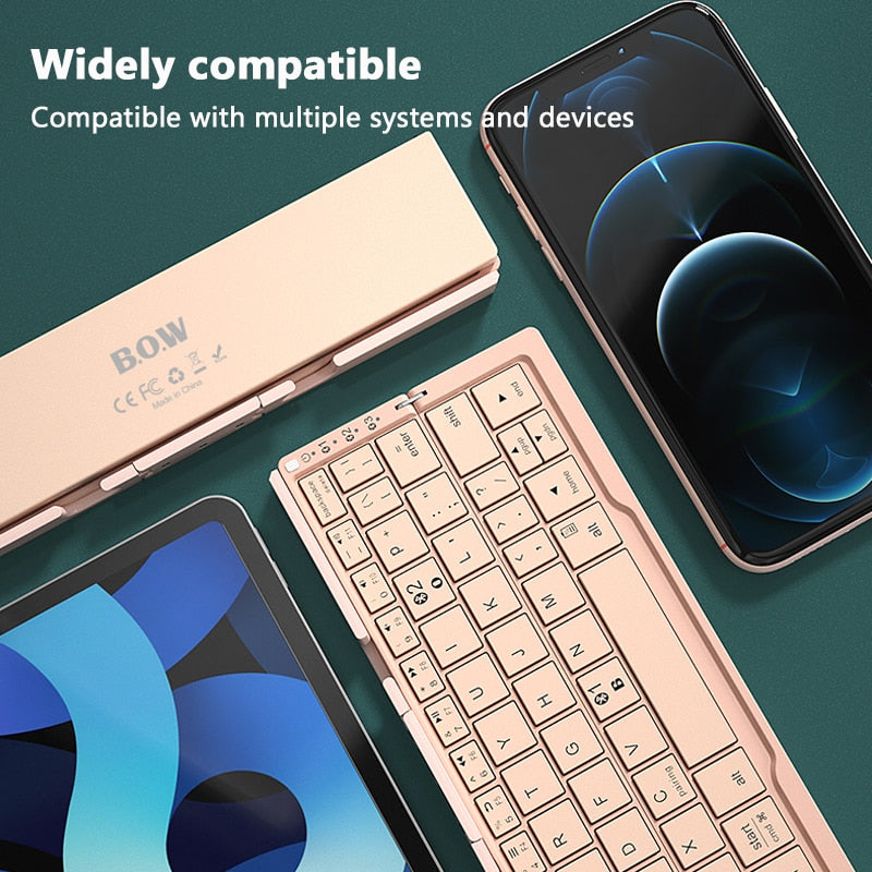 Wireless American Smart EP mini folding Bluetooth keyboard with foldable design for laptops, tablets, iPads, and phones.