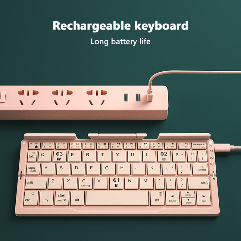 Wireless American Smart EP mini folding keyboard with Bluetooth, foldable design for laptops, tablets, iPads, and phones.