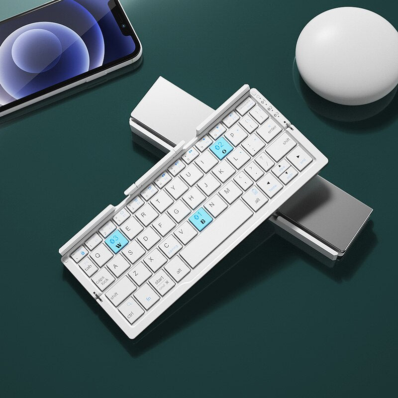 Wireless American Smart EP mini folding Bluetooth keyboard with foldable design for laptop, tablet, iPad, phone, Windows, and Android.