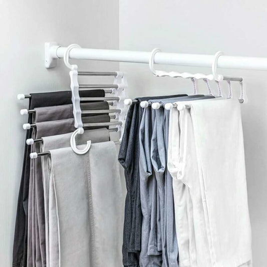 Multi-functional pants rack by American Smart EP with multiple rods for organizing and hanging pants efficiently.