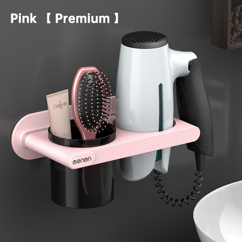 American Smart EP hanging hair dryer rack mounted on wall for bathroom storage, non-perforated design, ideal for organizing hair tools.