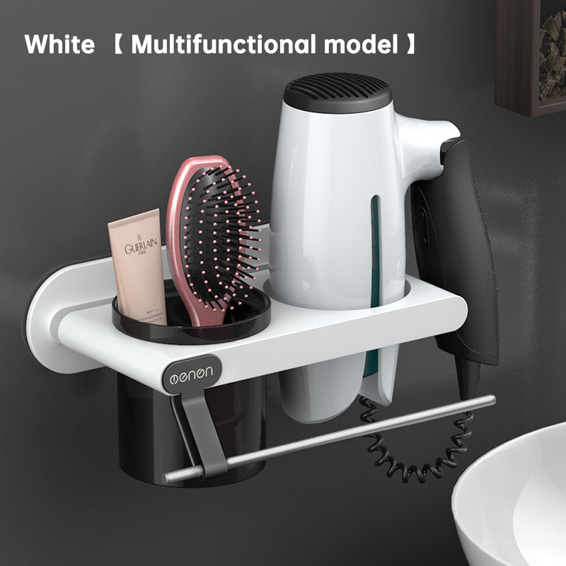 American Smart hanging hair dryer rack mounted on wall for bathroom storage, non-perforated design, ideal for organizing hair tools.