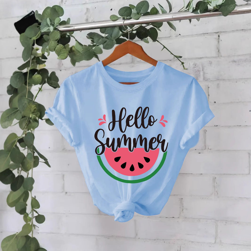 White short-sleeved watermelon shirt by American Smart EP, featuring a summer-themed design with bright watermelon graphics.
