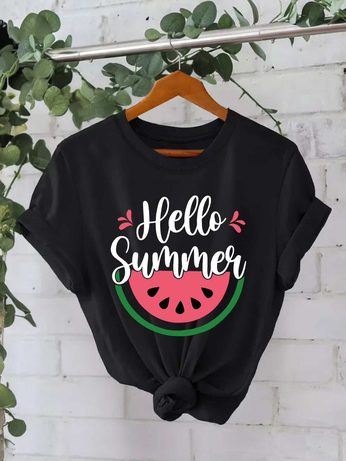 White short-sleeved watermelon shirt by American Smart - EP, featuring a colorful summer fruit design on the front.