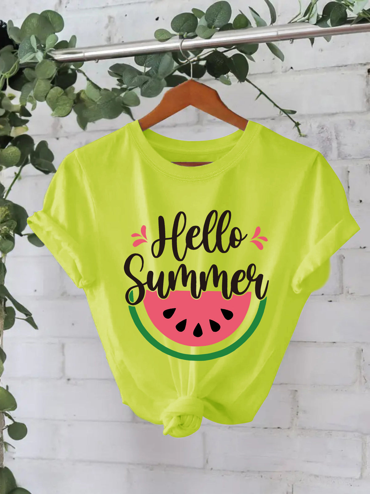 White short sleeve shirt by American Smart EP featuring a colorful watermelon design for a summery look.