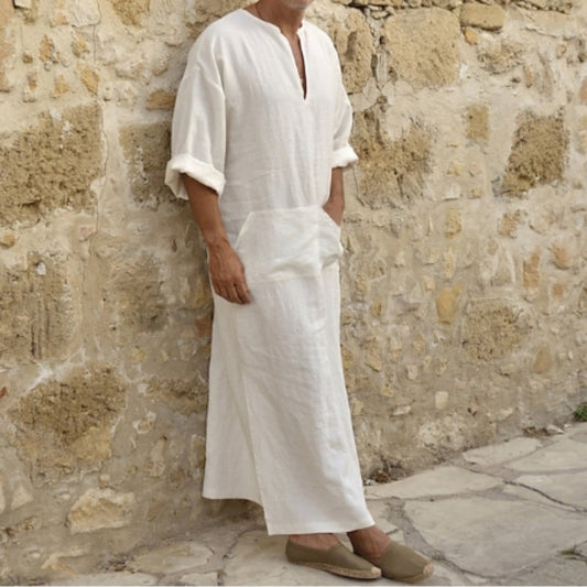 Men's loose ethnic style Middle Eastern robe with standing collar, long sleeves, door tube design, by American Smart - EP