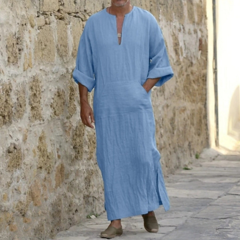 Men's ethnic style long-sleeved robe with loose standing collar, door tube design, from American Smart - EP, Middle Eastern fashion