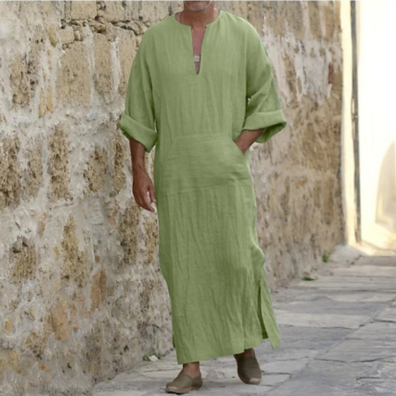 Men's loose ethnic style Middle Eastern robe with standing collar, long sleeves, door tube design by American Smart EP.