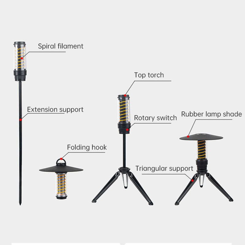 Portable outdoor camping light by American Smart-EP, featuring a flashlight with tripod stand and tent marquee atmosphere lighting.