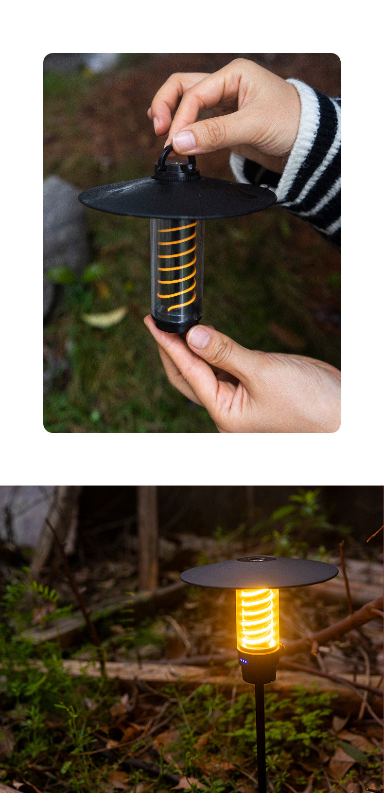 American Smart outdoor camping light with tripod stand, LED flashlight, and marquee tent atmosphere lighting for nighttime camping.