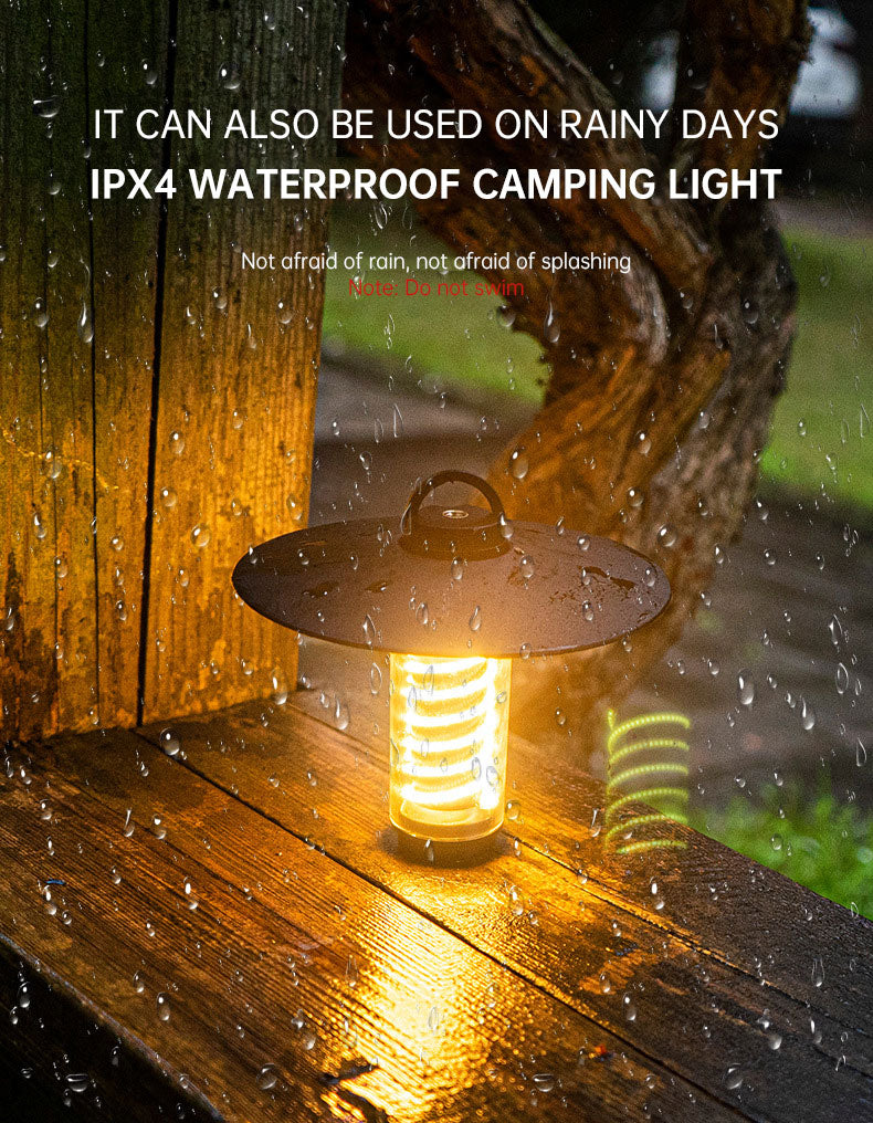 Portable American Smart outdoor camping light with tripod stand, lighthouse-style marquee tent atmosphere light, ideal for nighttime camping.
