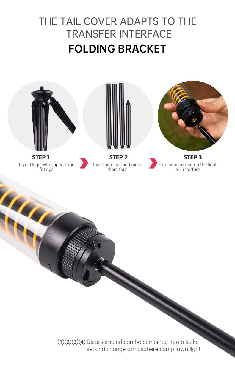 Portable outdoor camping light by American Smart, featuring tripod stand and lighthouse design for tent or marquee illumination.