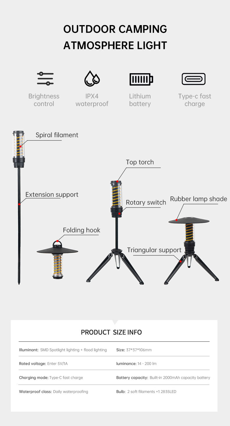 Portable American Smart EP camping light with tripod stand, ideal for outdoor tents, marquess, and nighttime atmosphere lighting.