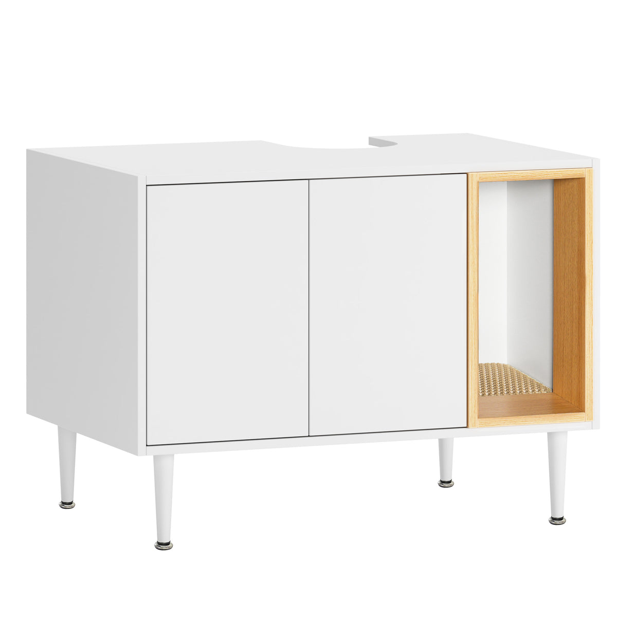 Bathroom sink cabinet, with cat trash can shell, hidden garbage pet bathroom, with partition, wooden cabinet furniture, white - American Smart