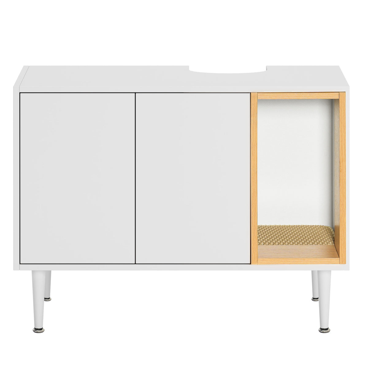 Bathroom sink cabinet, with cat trash can shell, hidden garbage pet bathroom, with partition, wooden cabinet furniture, white - American Smart