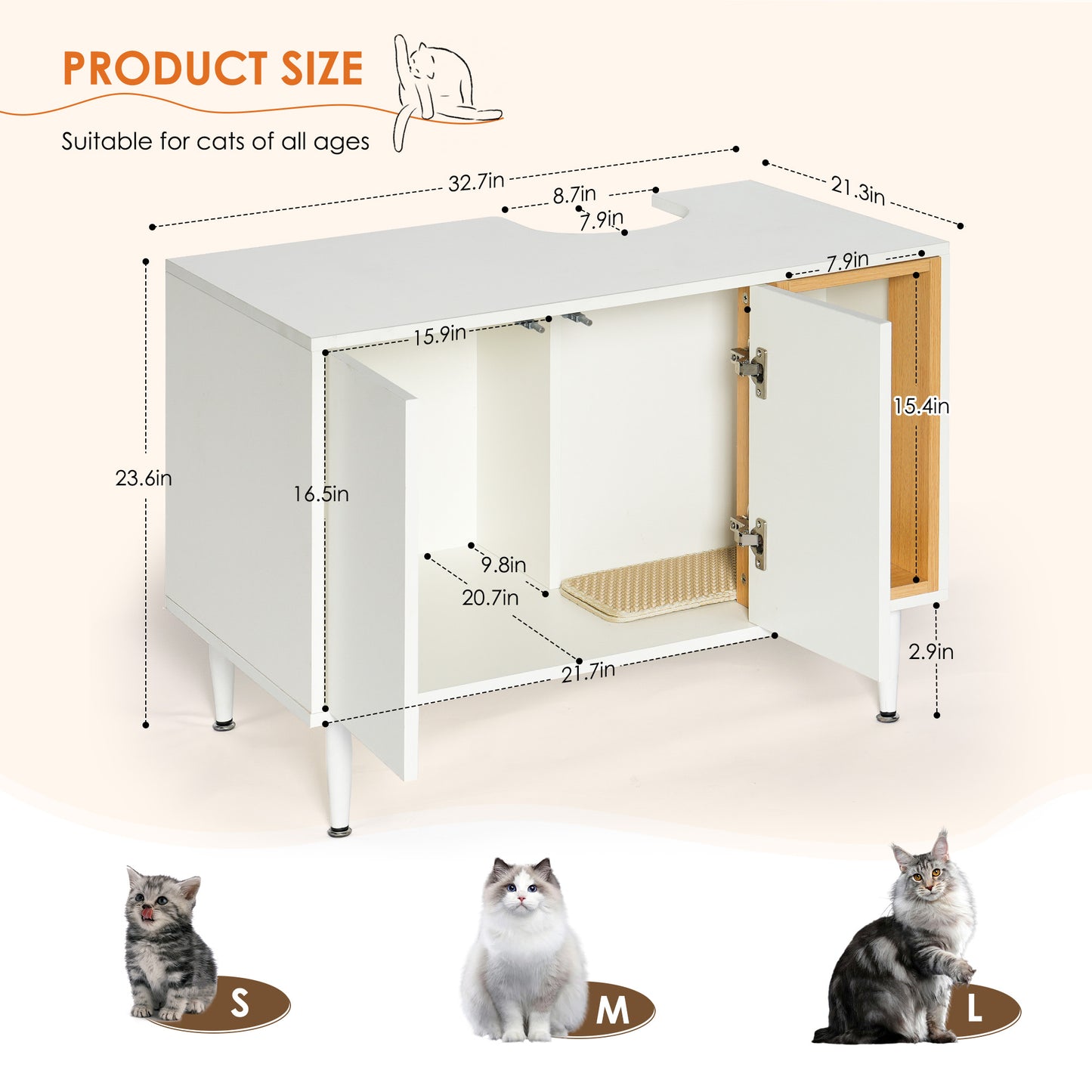 Bathroom sink cabinet, with cat trash can shell, hidden garbage pet bathroom, with partition, wooden cabinet furniture, white - American Smart