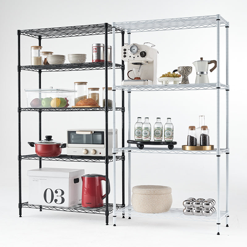 White wire frame metal storage rack by American Smart EP, adjustable vertical unit with 42L x 18W x 71H dimensions for organized storage.