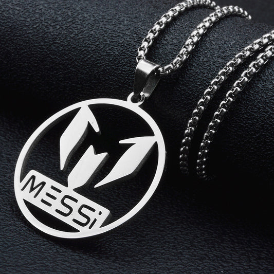 Messi football pendant necklace with titanium steel chain, featuring a soccer ball design, for boys and street fashion by American Smart.