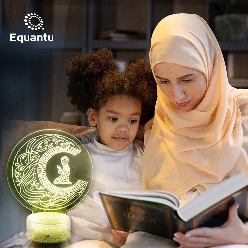 Muslim-style home night light by American Smart, creative plane acrylic Lin worship touch atmosphere light illuminated in a cozy setting.