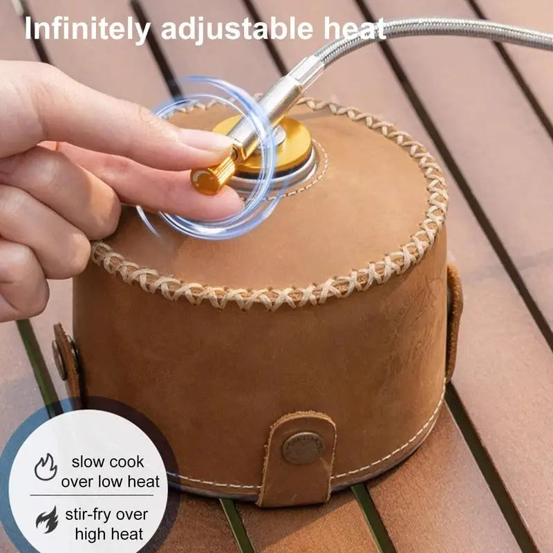 American Smart EP camping gas burner with 7-core strong fire power, portable cassette stove and carrying bag for outdoor activities.